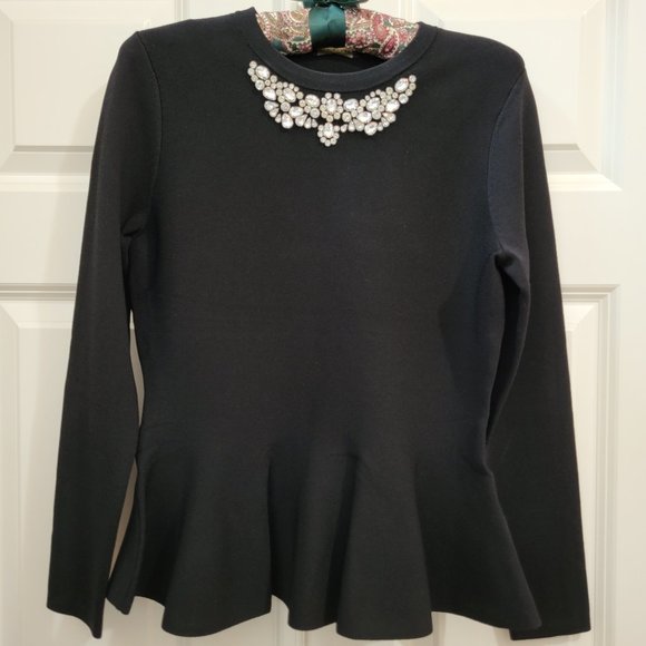 Ted Baker London Women's Embellished Black Peplum Pullover Sweater Size 2 NWT
